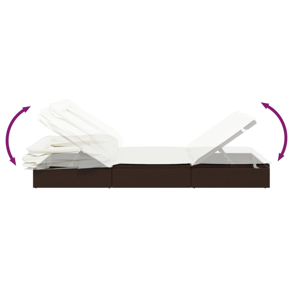 vidaXL Ligbed met inklapbaar dak 213x63x97 cm poly rattan bruin