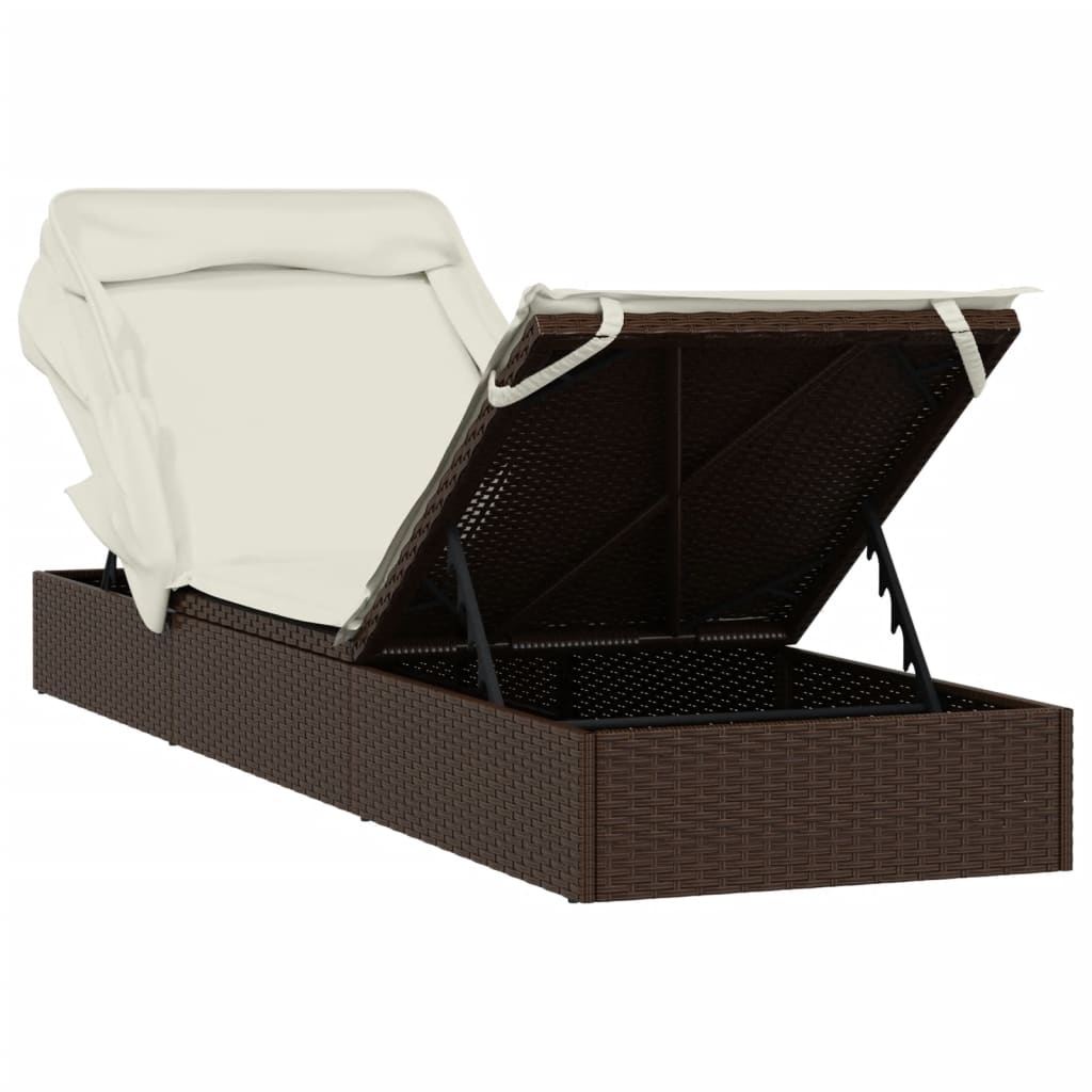 vidaXL Ligbed met inklapbaar dak 213x63x97 cm poly rattan bruin
