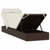 vidaXL Ligbed met inklapbaar dak 213x63x97 cm poly rattan bruin