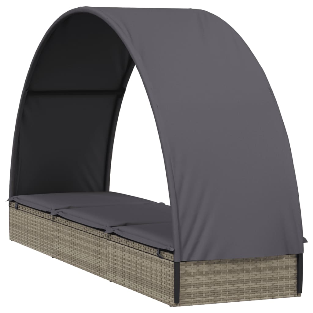 vidaXL Ligbed met rond dak 211x57x140 cm poly rattan grijs