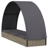 vidaXL Ligbed met rond dak 211x57x140 cm poly rattan grijs