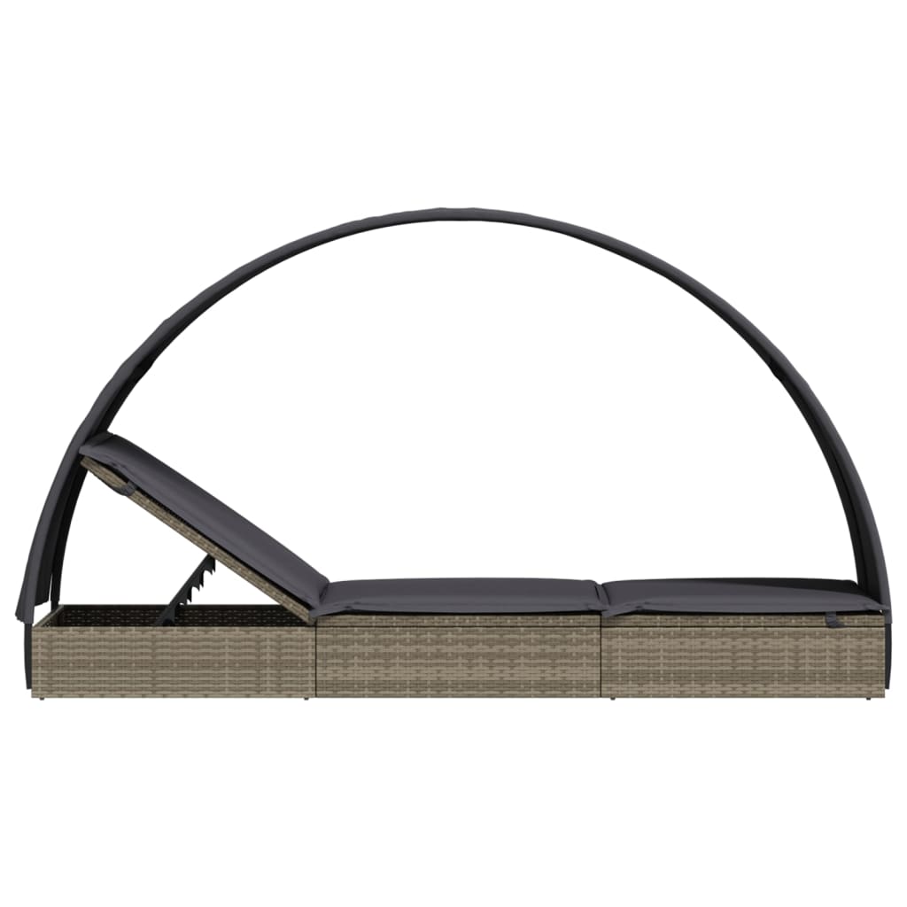vidaXL Ligbed met rond dak 211x57x140 cm poly rattan grijs