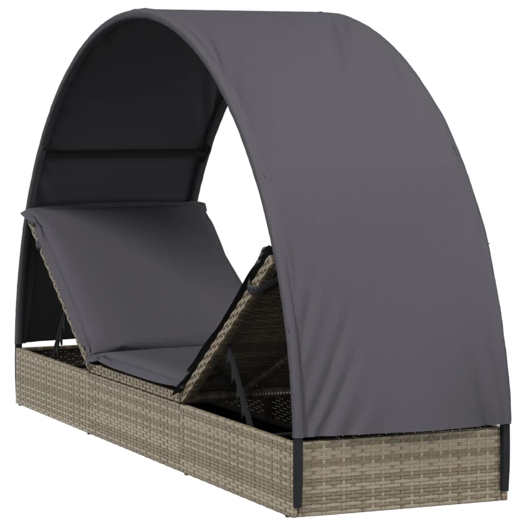 vidaXL Ligbed met rond dak 211x57x140 cm poly rattan grijs