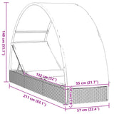 vidaXL Ligbed met rond dak 211x57x140 cm poly rattan grijs