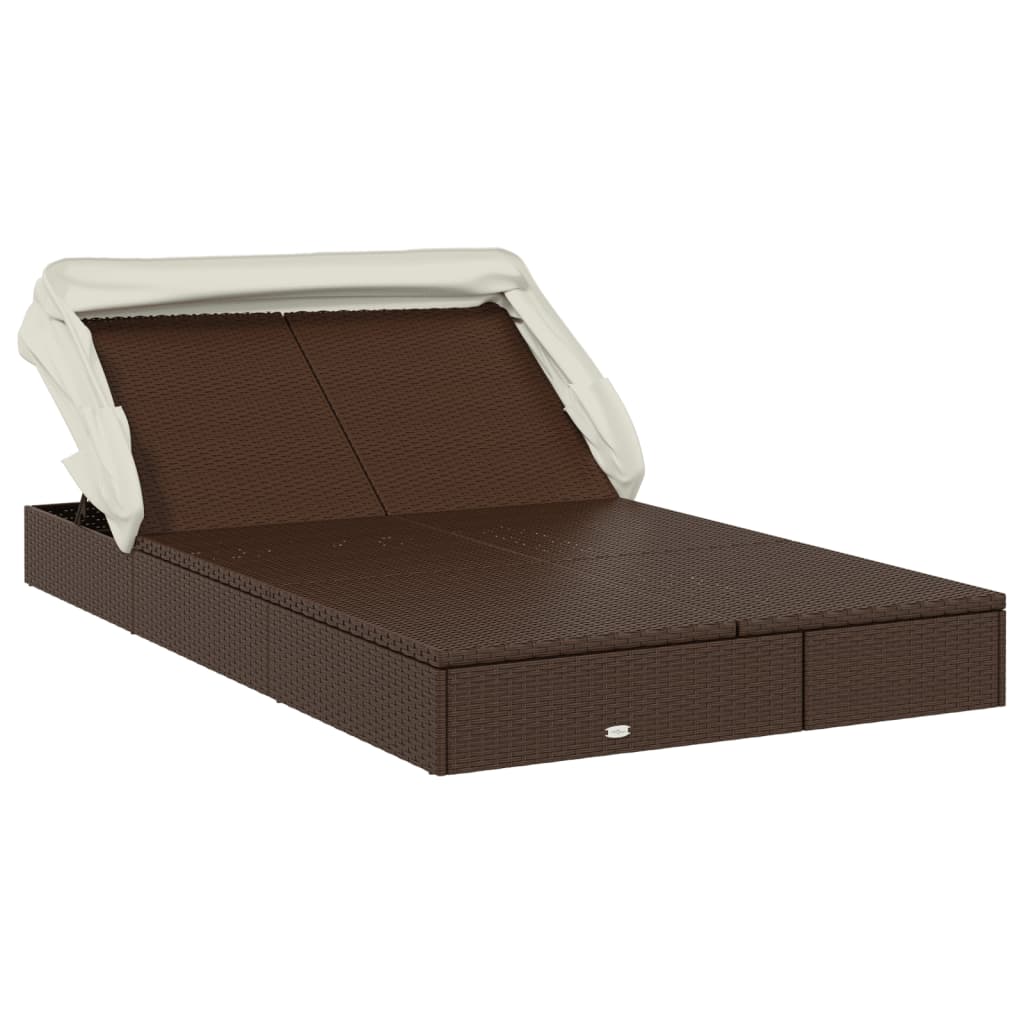 vidaXL Ligbed 2-persoons met dak 213x118x97 cm poly rattan bruin
