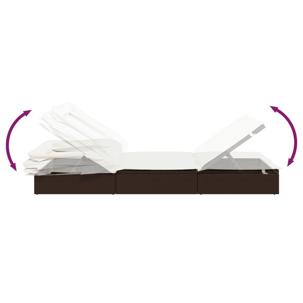 vidaXL Ligbed 2-persoons met dak 213x118x97 cm poly rattan bruin