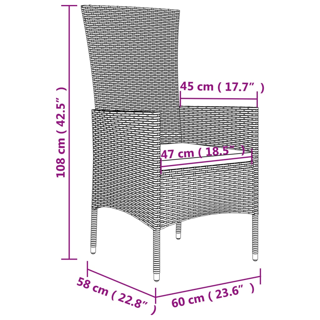 vidaXL Tuinstoelen 2 st met kussens poly rattan beige