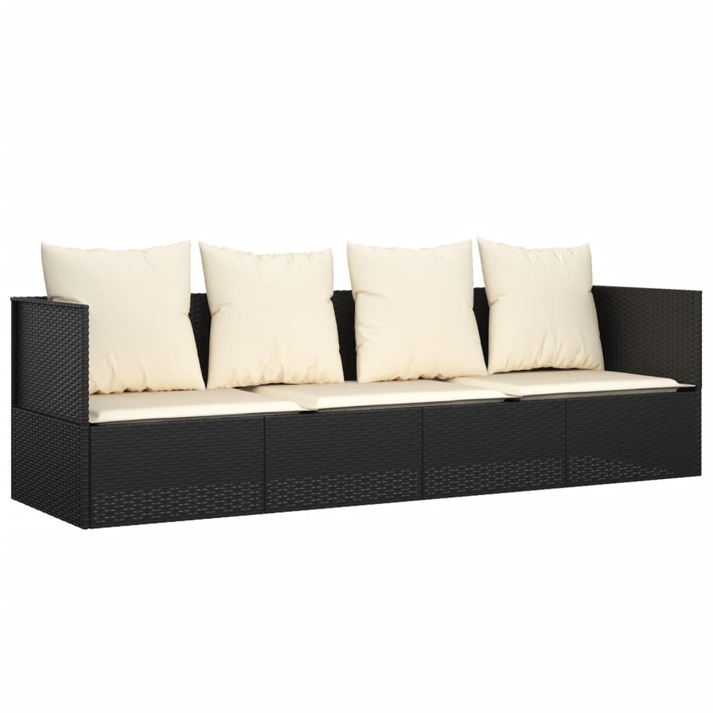 vidaXL Lounge Bed with Cushions Poly Rattan Black