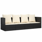 vidaXL Lounge Bed with Cushions Poly Rattan Black