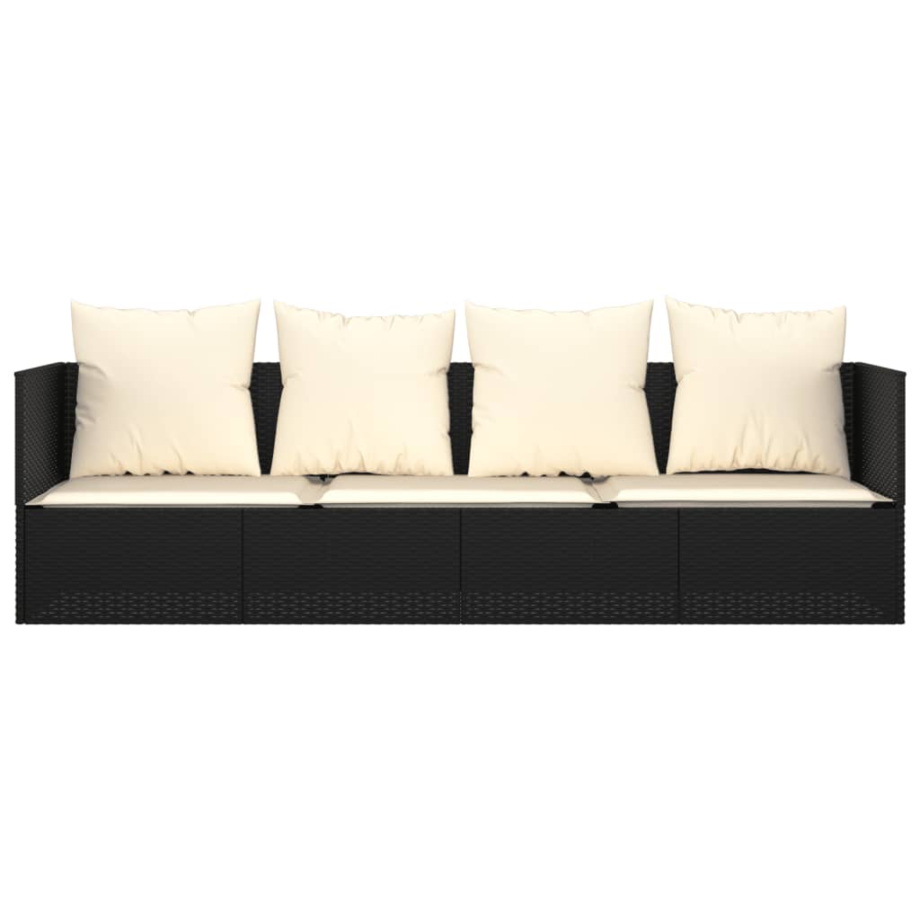 vidaXL Lounge Bed with Cushions Poly Rattan Black