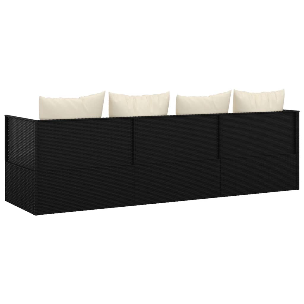 vidaXL Lounge Bed with Cushions Poly Rattan Black