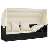 vidaXL Loungebed met luifel en kussens poly rattan zwart