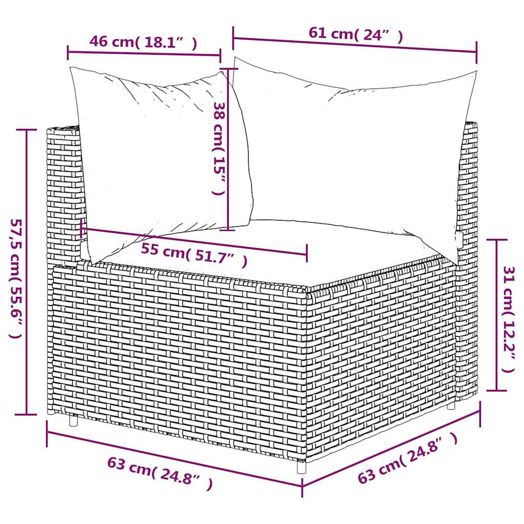 vidaXL Banquette de jardin avec coussins en poly rotin noir