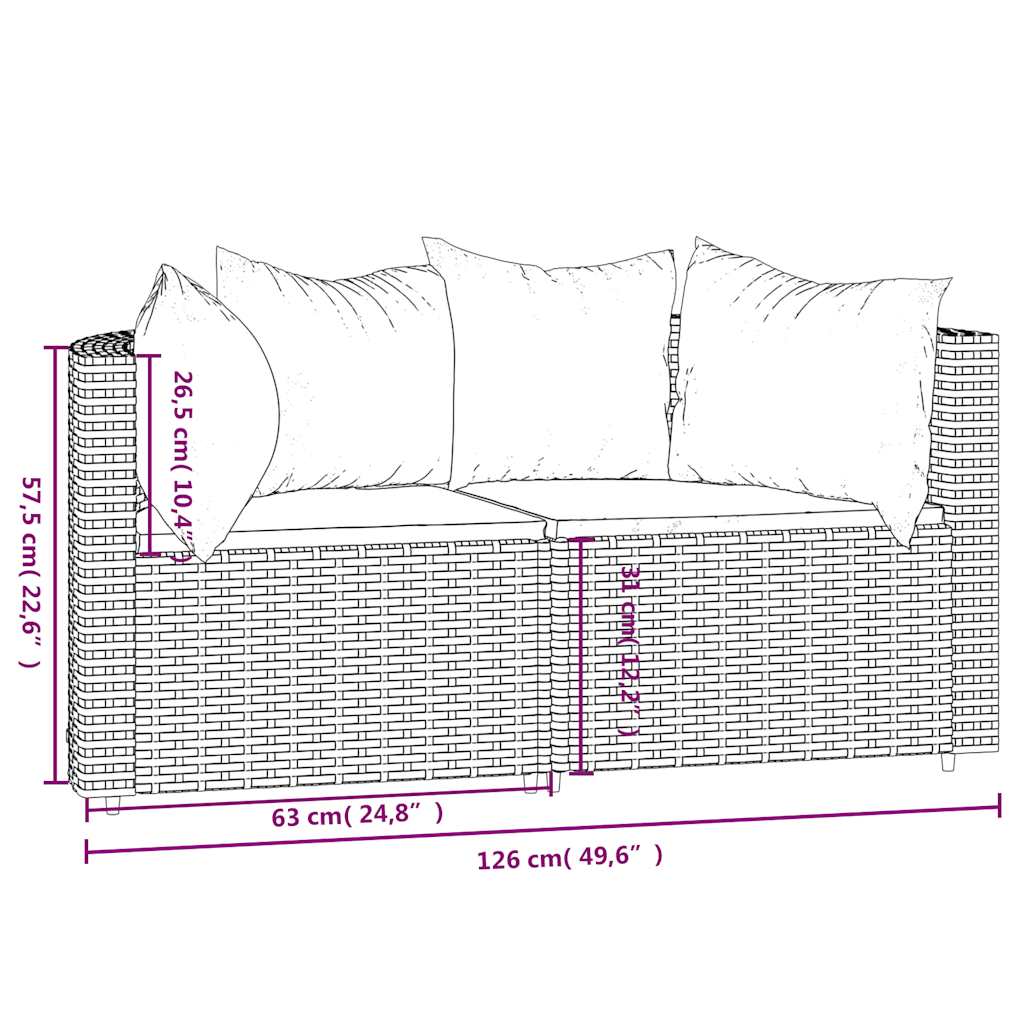 vidaXL Tuinhoekbanken met kussens 2 st poly rattan zwart