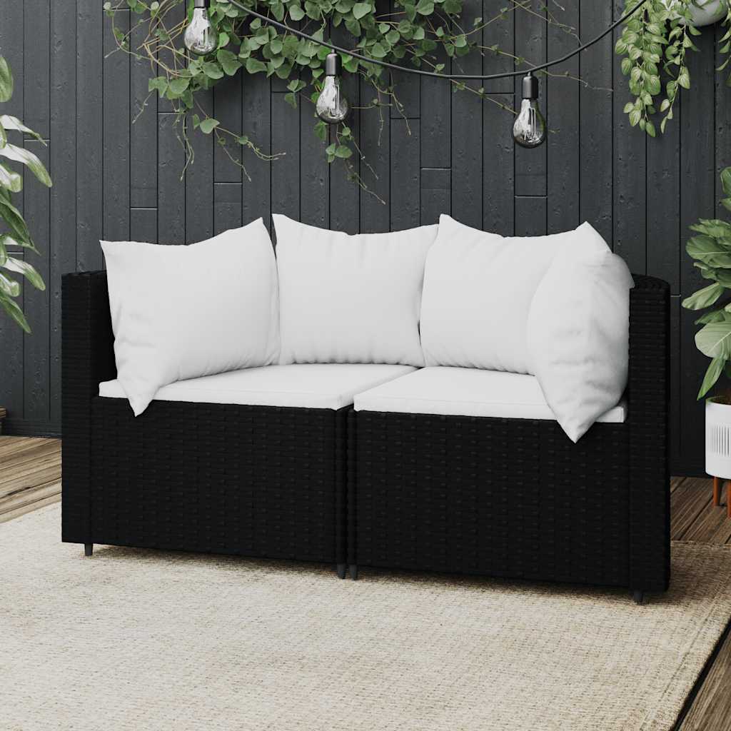 vidaXL Tuinhoekbanken met kussens 2 st poly rattan zwart