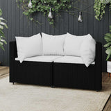 vidaXL Tuinhoekbanken met kussens 2 st poly rattan zwart