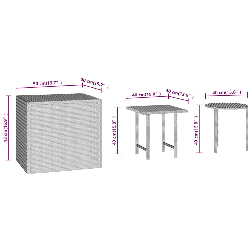 vidaXL Bijzettafels 3 st poly rattan zwart