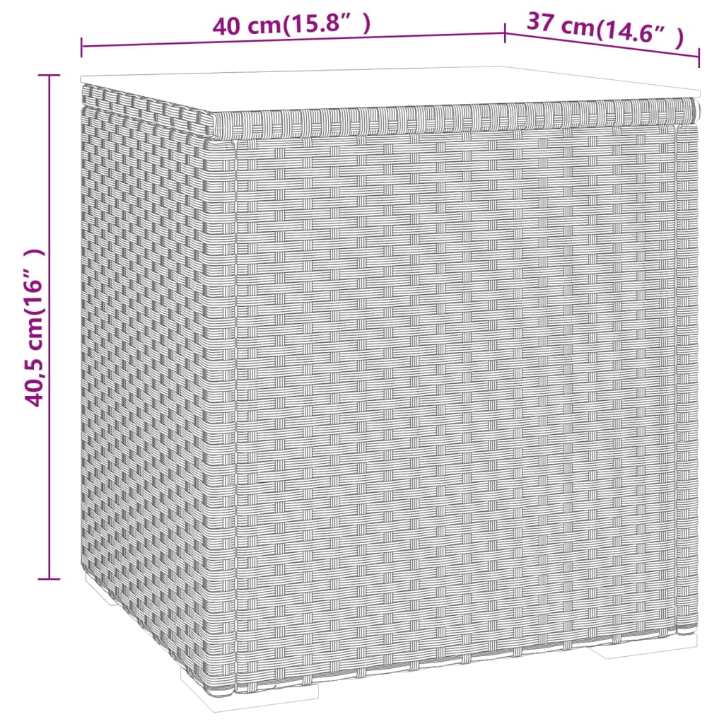vidaXL Bijzettafel 40x37x40,5 cm poly rattan en gehard glas grijs