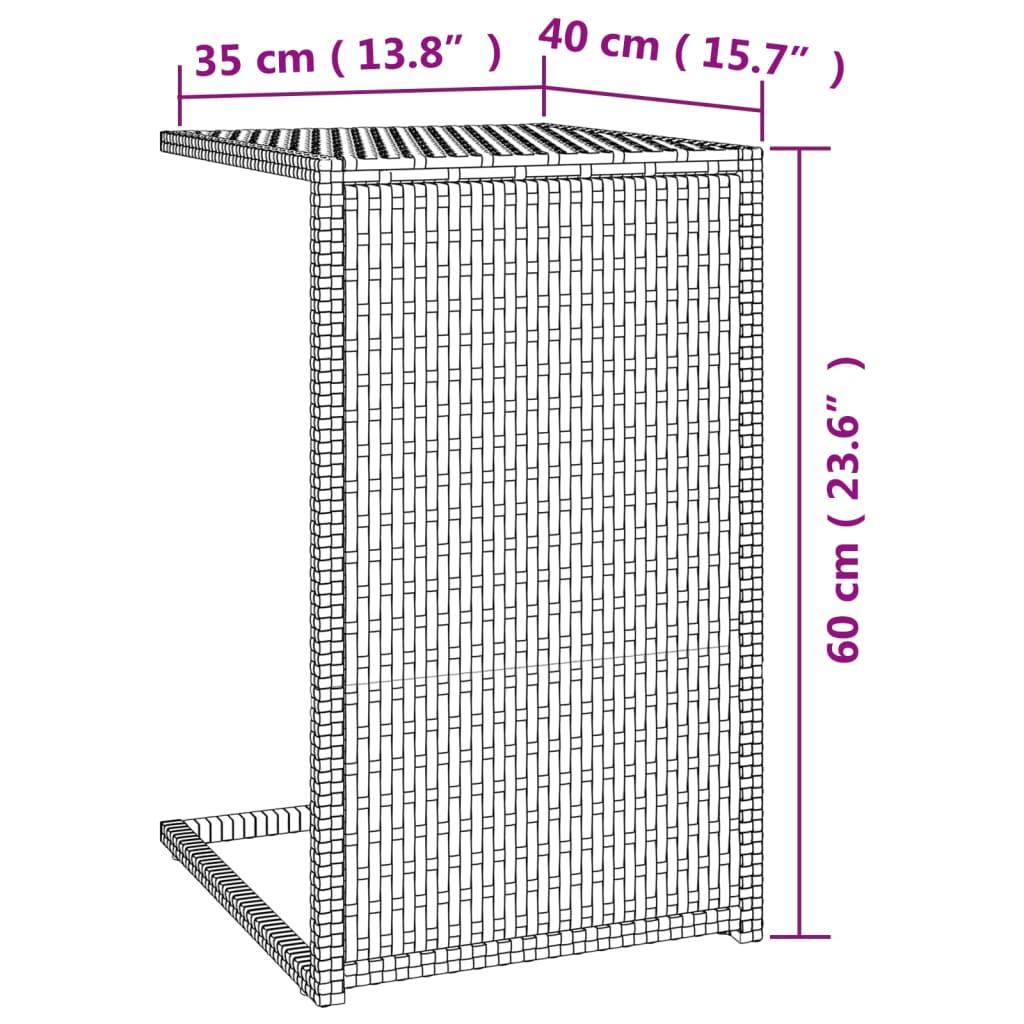 vidaXL Bijzettafel C-vormig 40x35x60 cm poly rattan zwart