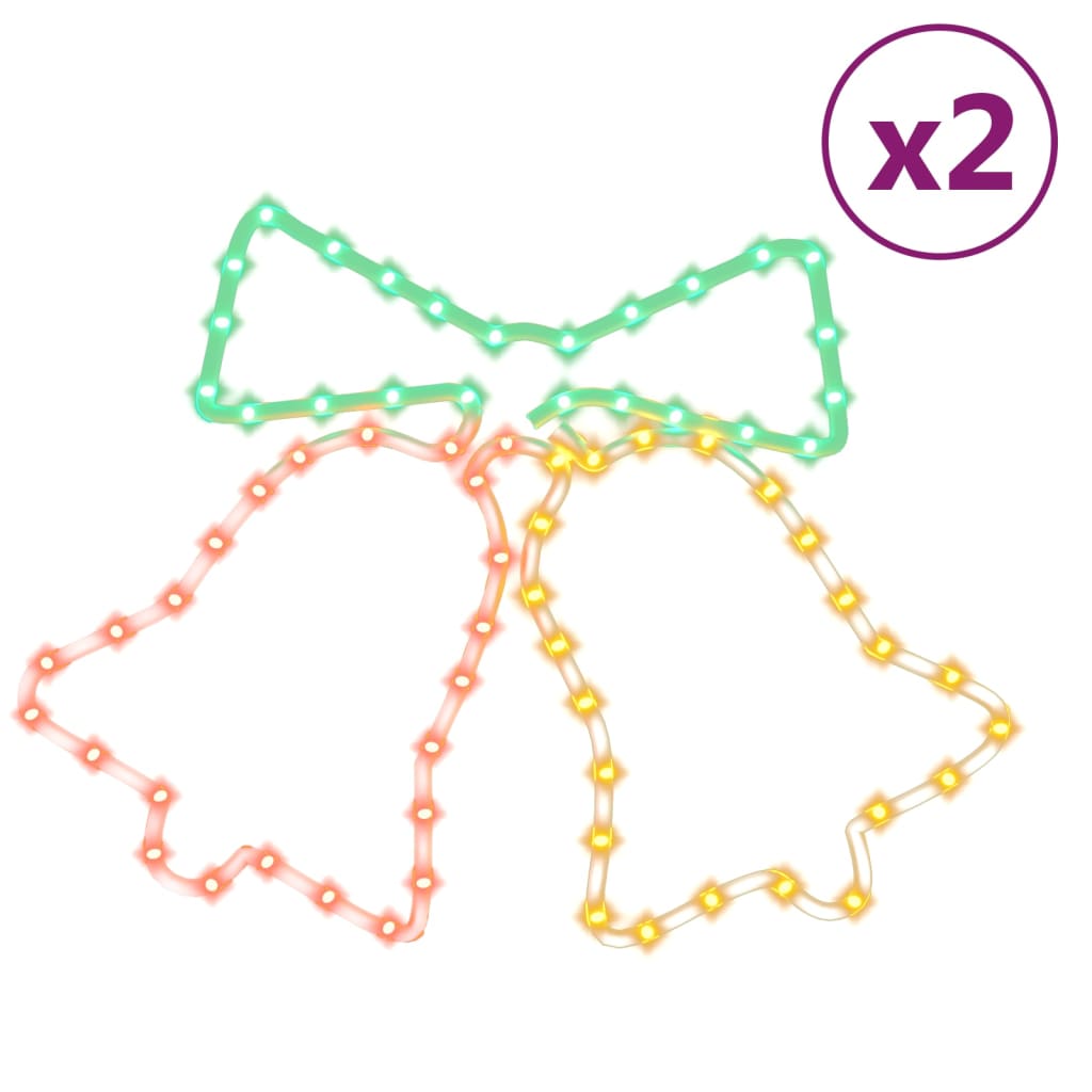 vidaXL Christmas figurines bells with 72 LEDs 2 pcs 50x56 cm