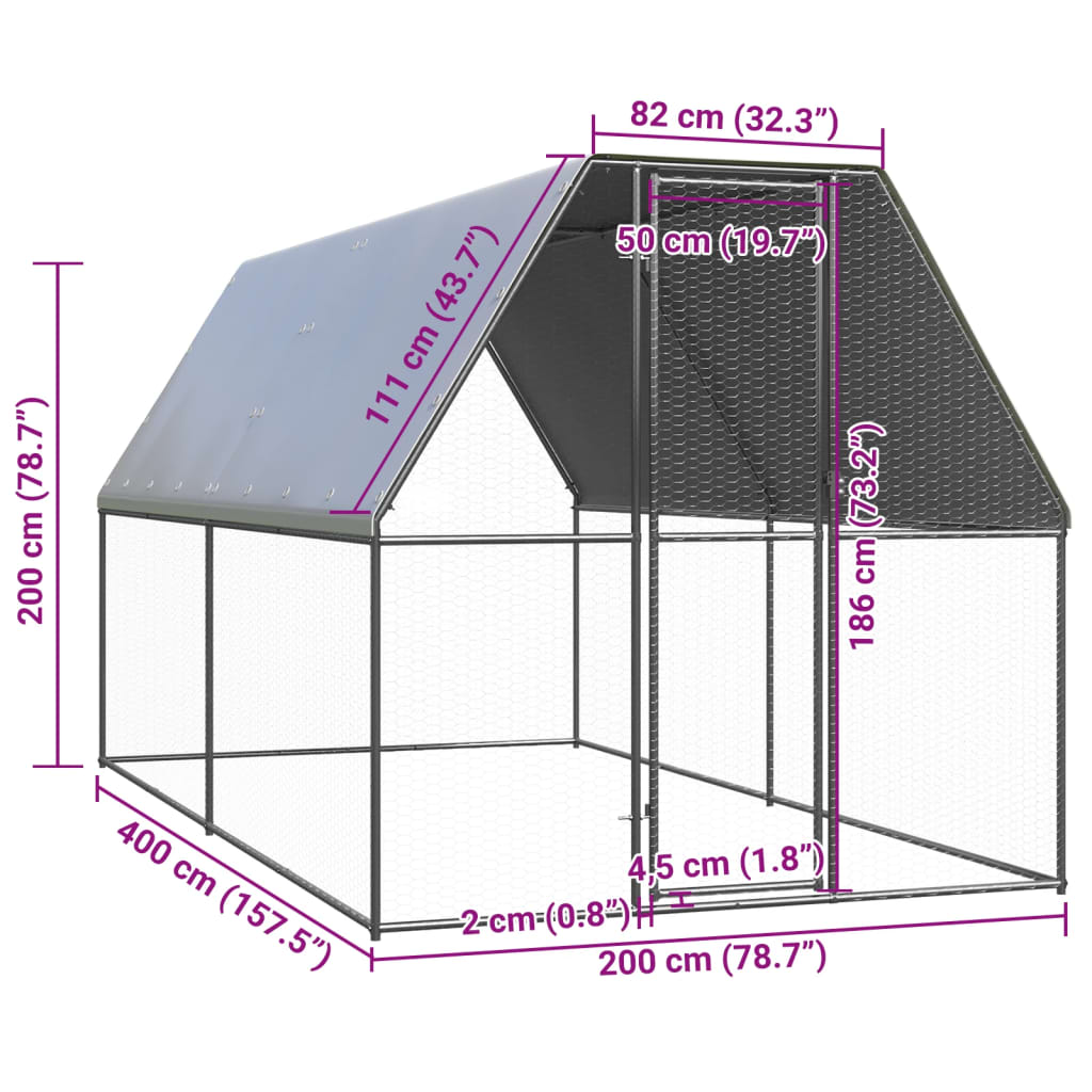 vidaXL Buitenhok voor kippen 2x4x2 m gegalvaniseerd staal