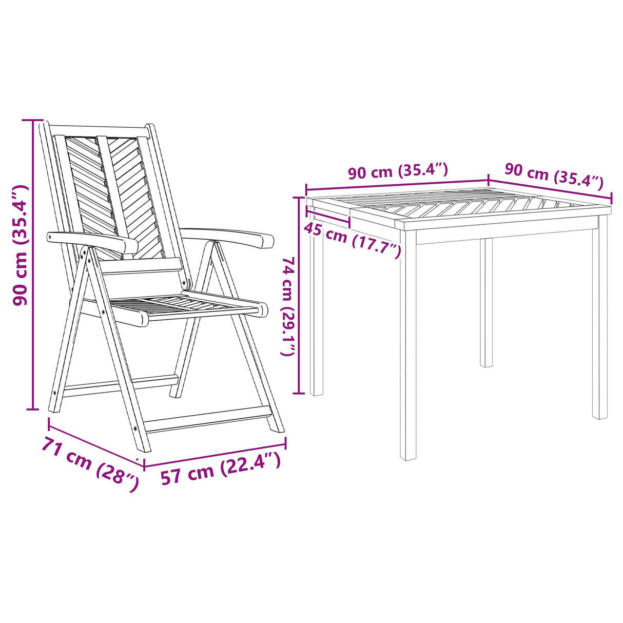 vidaXL Tuin Eettafel Set 3 pcs Bruin Massief Acacia Hout