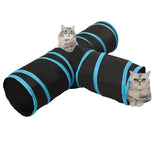 vidaXL Cat Tunnel 3-Way 90 cm Polyester Black and Blue