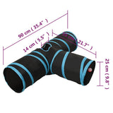 vidaXL Cat Tunnel 3-Way 90 cm Polyester Black and Blue