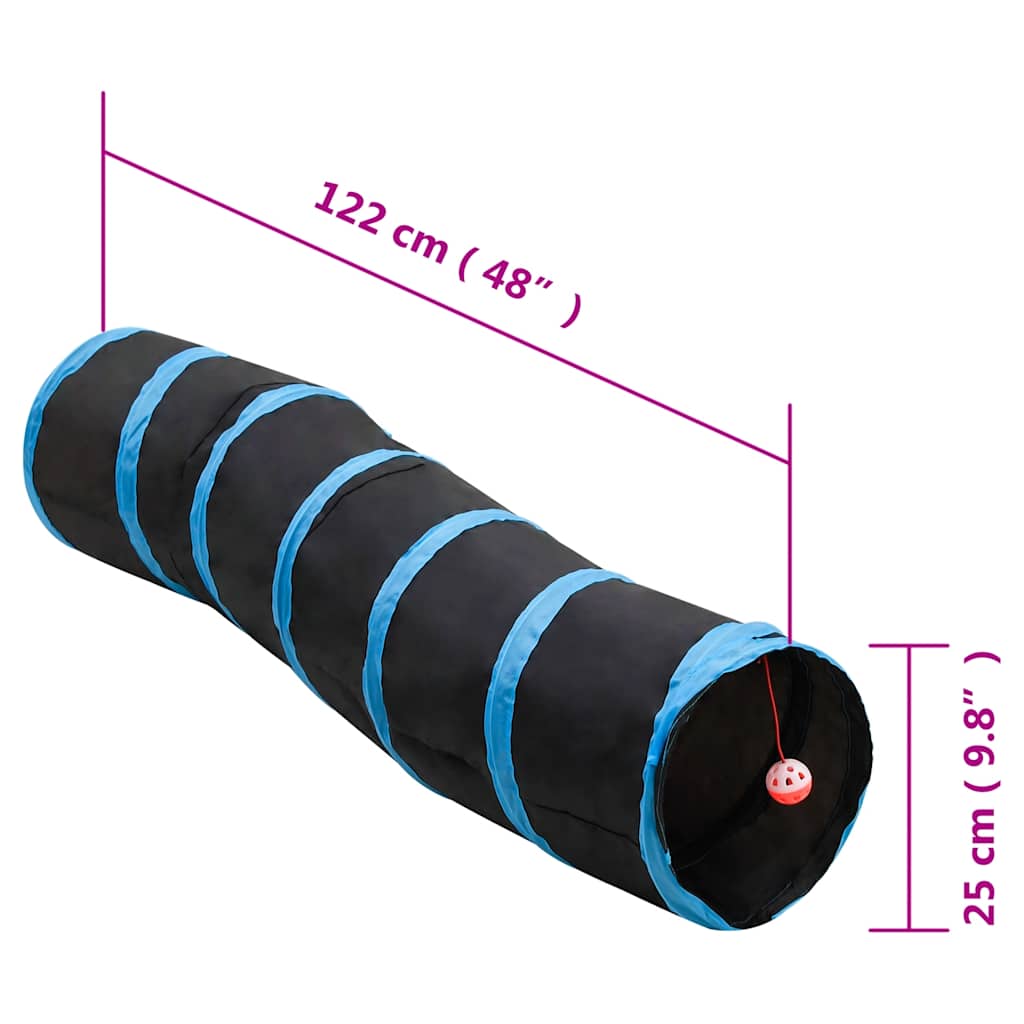 vidaXL Kattentunnel S-vorm 122 cm polyester zwart en blauw