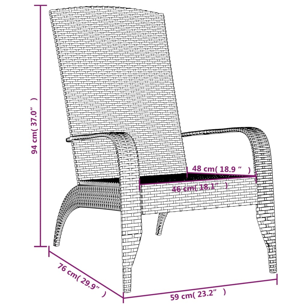 vidaXL Tuinstoel Adirondack Zwart Poly Rattan