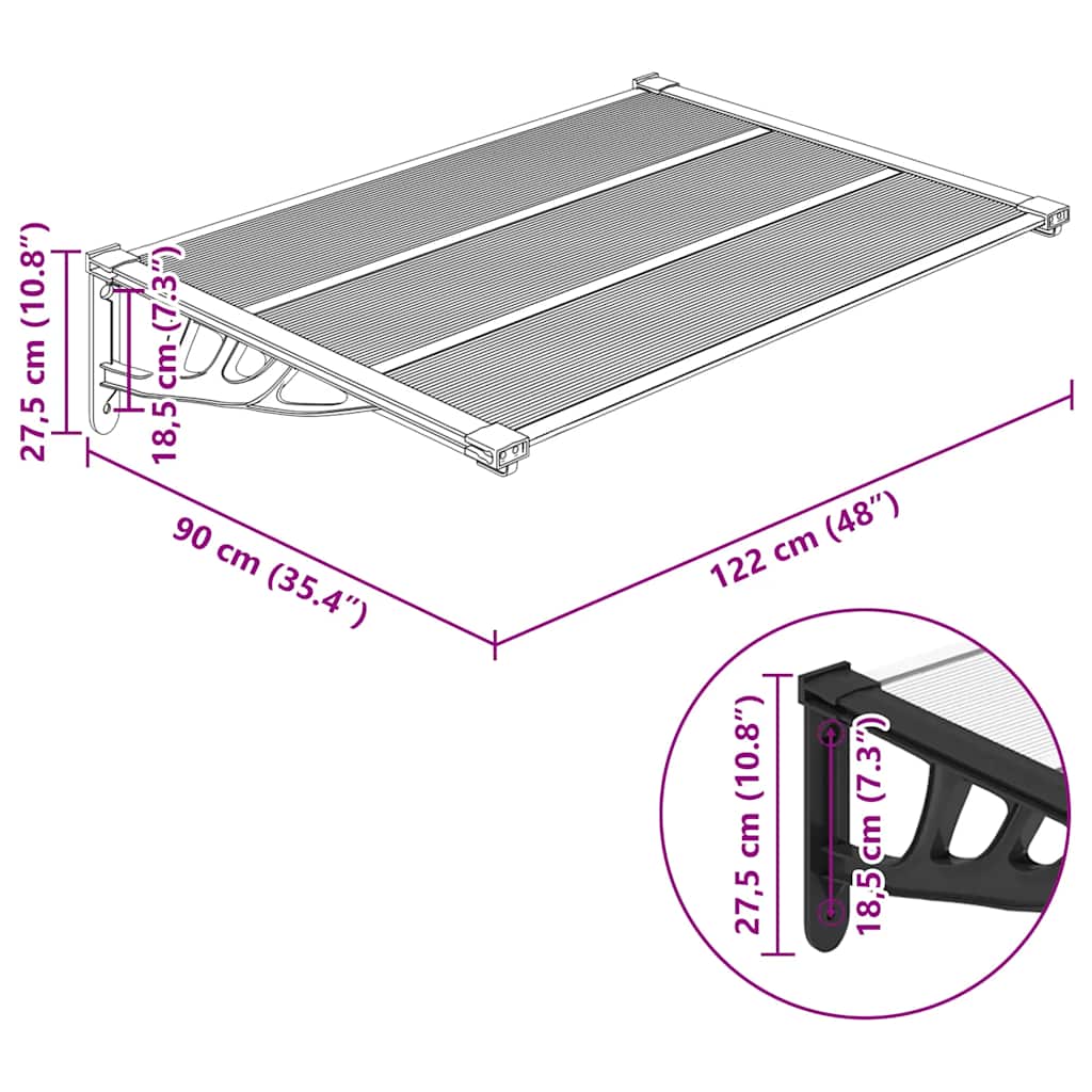 vidaXL Deurluifel 122x90 cm polycarbonaat zwart en transparant
