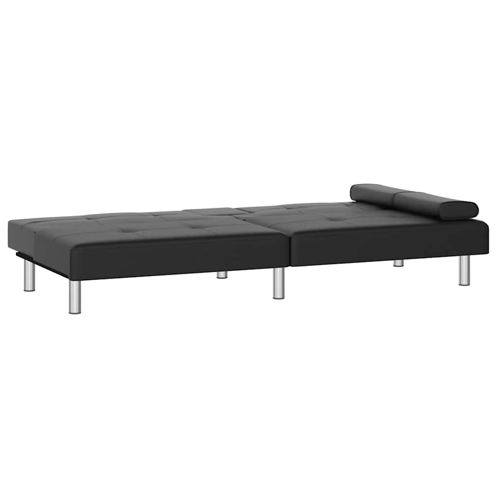 vidaXL Sofa Bed with Cup Holders Faux Leather Black