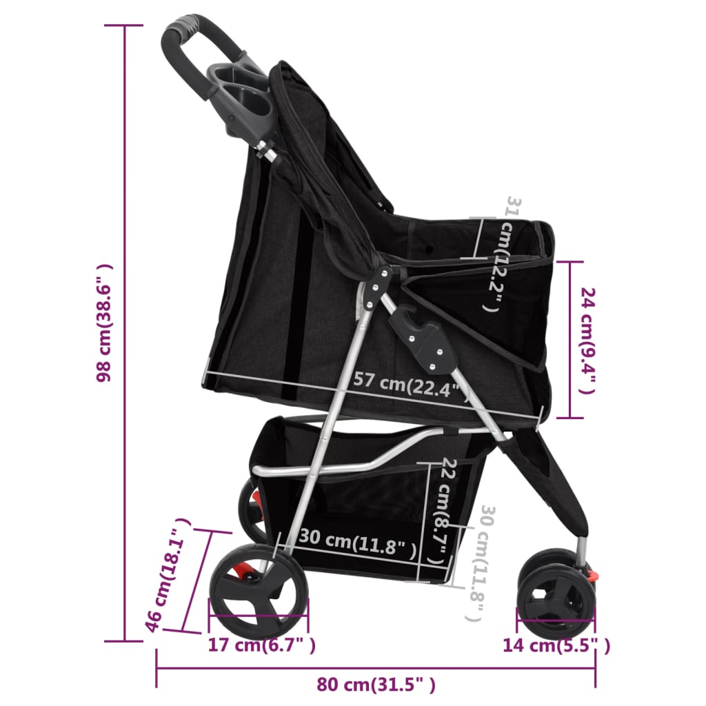 vidaXL Hondenwagen inklapbaar 80x46x98 cm oxford stof zwart