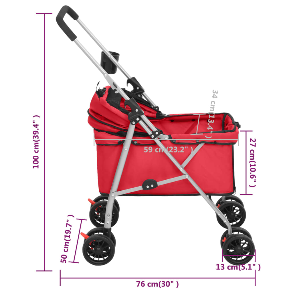 vidaXL Hondenwagen inklapbaar 76x50x100 cm oxford stof rood