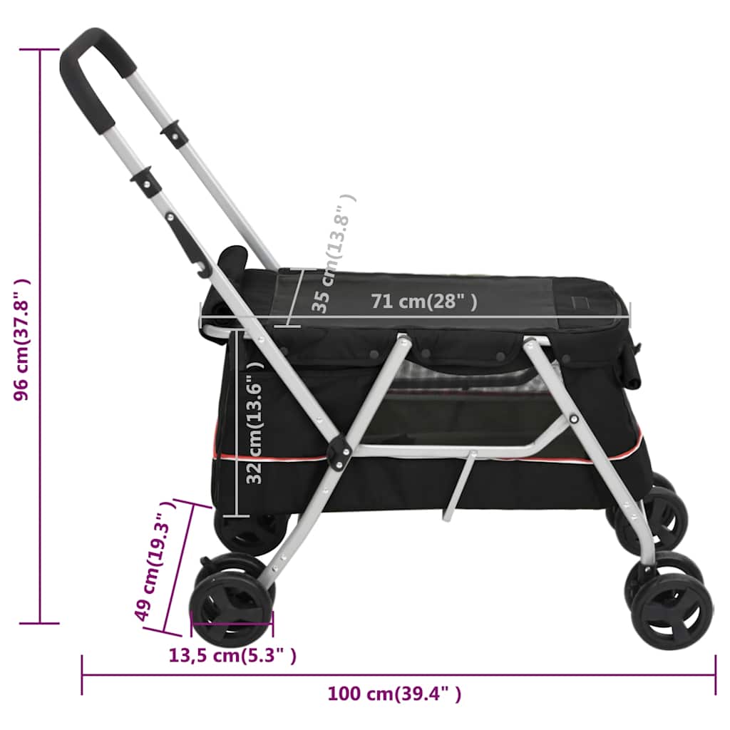 vidaXL Foldable Dog Stroller 100x49x96 cm Linen Fabric Black