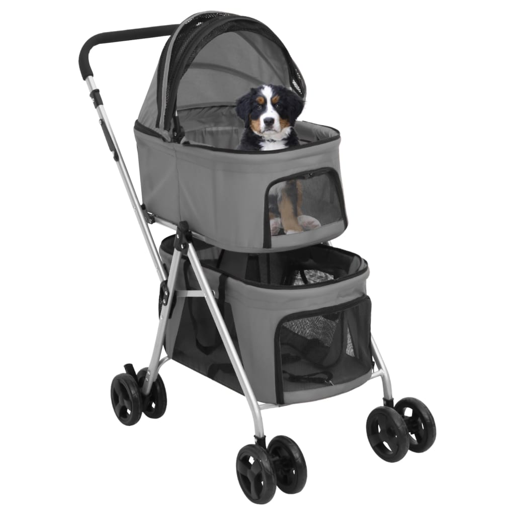 vidaXL Hondenwagen 2-laags inklapbaar 83x48x97 cm oxford stof grijs