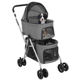 vidaXL Hondenwagen 2-laags inklapbaar 83x48x97 cm oxford stof grijs