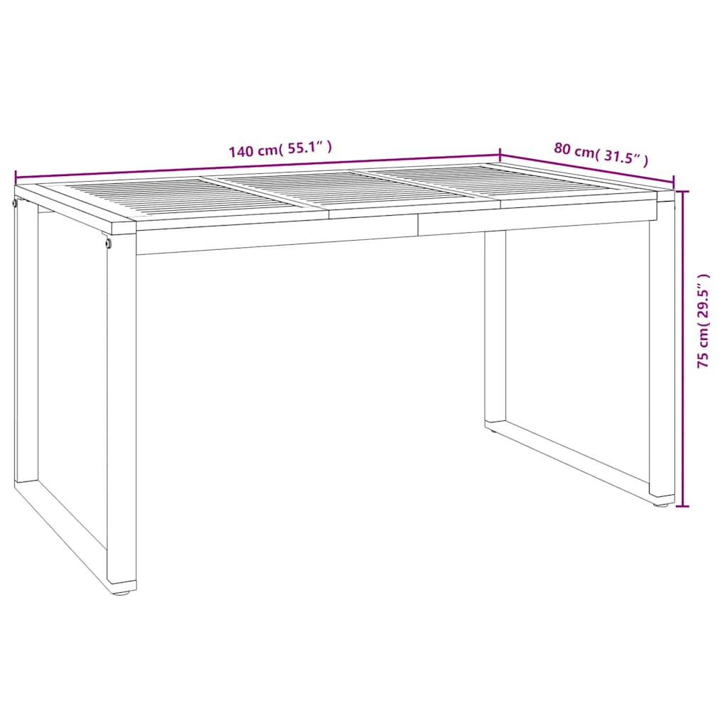 vidaXL Tuintafel met U-vormige poten 140x80x75 cm massief acaciahout