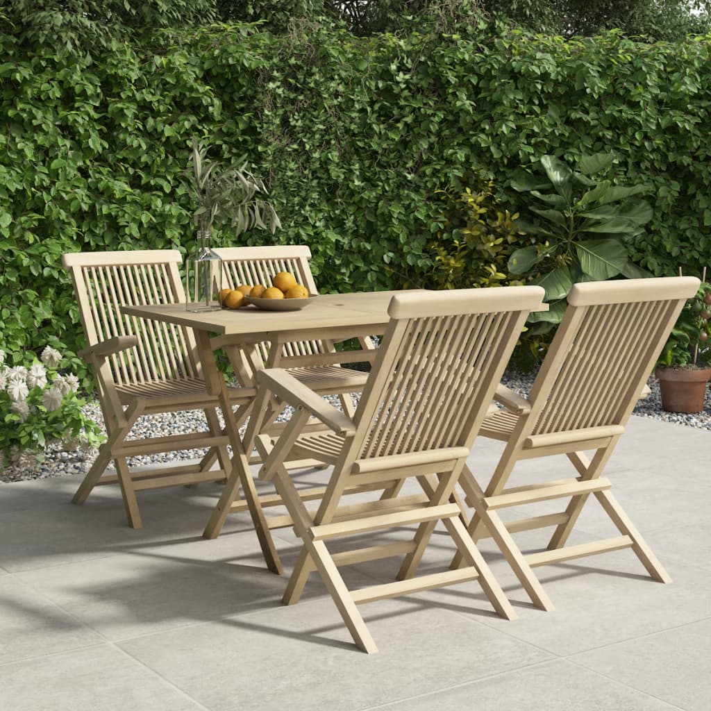 vidaXL 5-delige Tuinset massief teakhout grijs