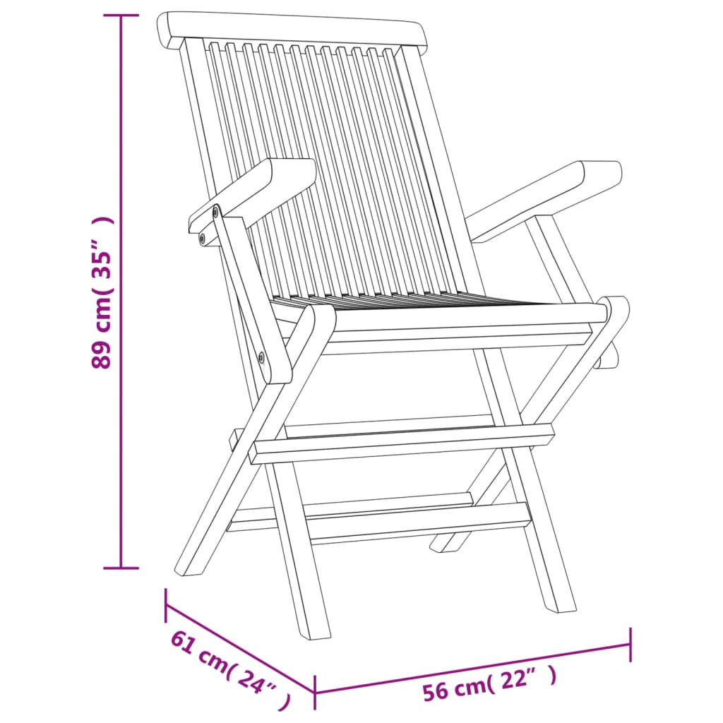 vidaXL Tuinstoelen inklapbaar 4 st 56x61x89 cm massief teakhout grijs