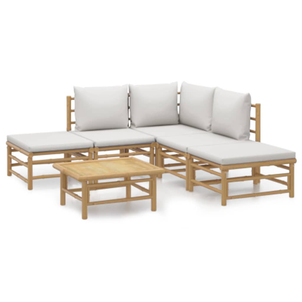 vidaXL 6-delige Loungeset met kussens bamboe lichtgrijs