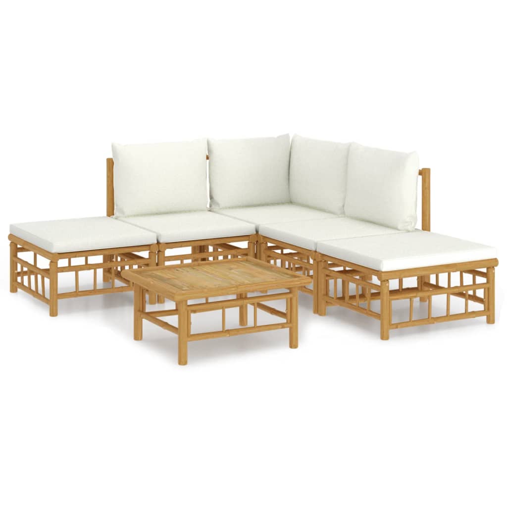 vidaXL 6-Piece Lounge Set with Cushions Bamboo Cream White