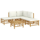 vidaXL 6-Piece Lounge Set with Cushions Bamboo Cream White