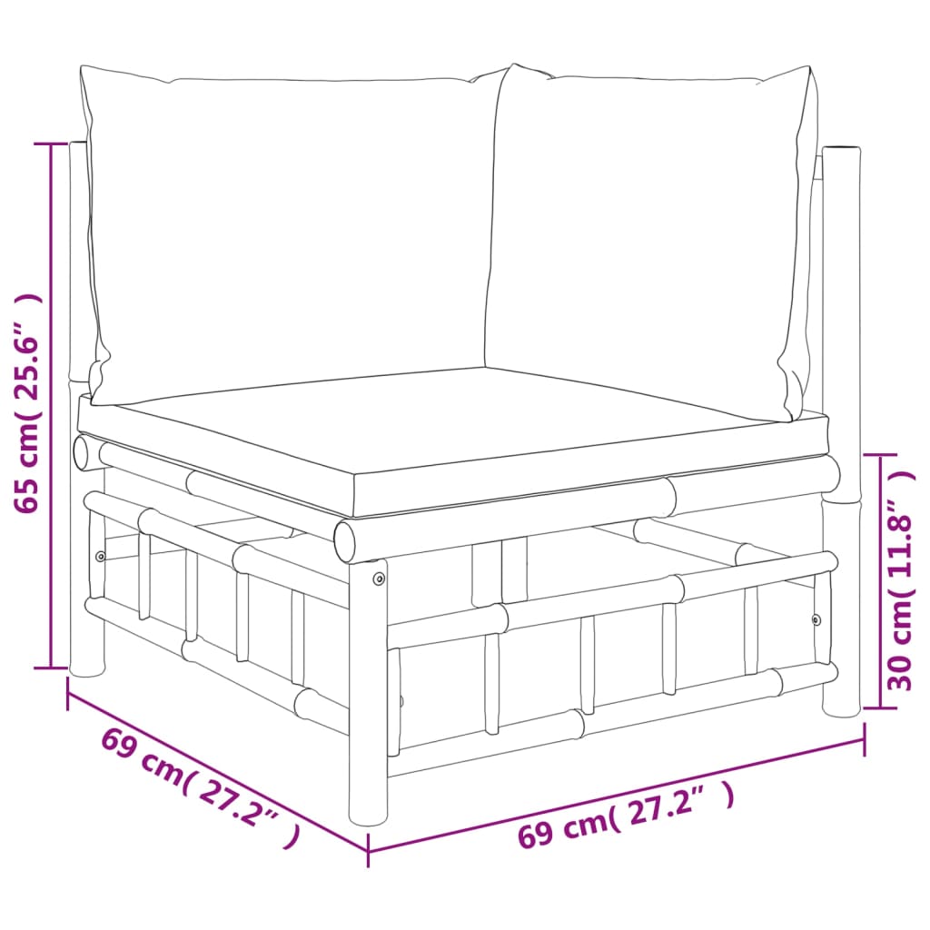 vidaXL 6-Piece Lounge Set with Cushions Bamboo Cream White