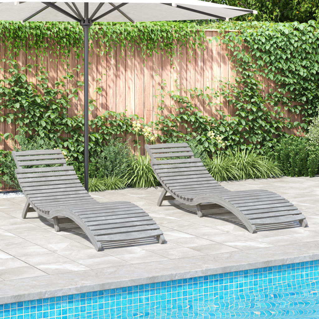 vidaXL Ligbedden 2 st 184x55x64 cm massief acaciahout grijs