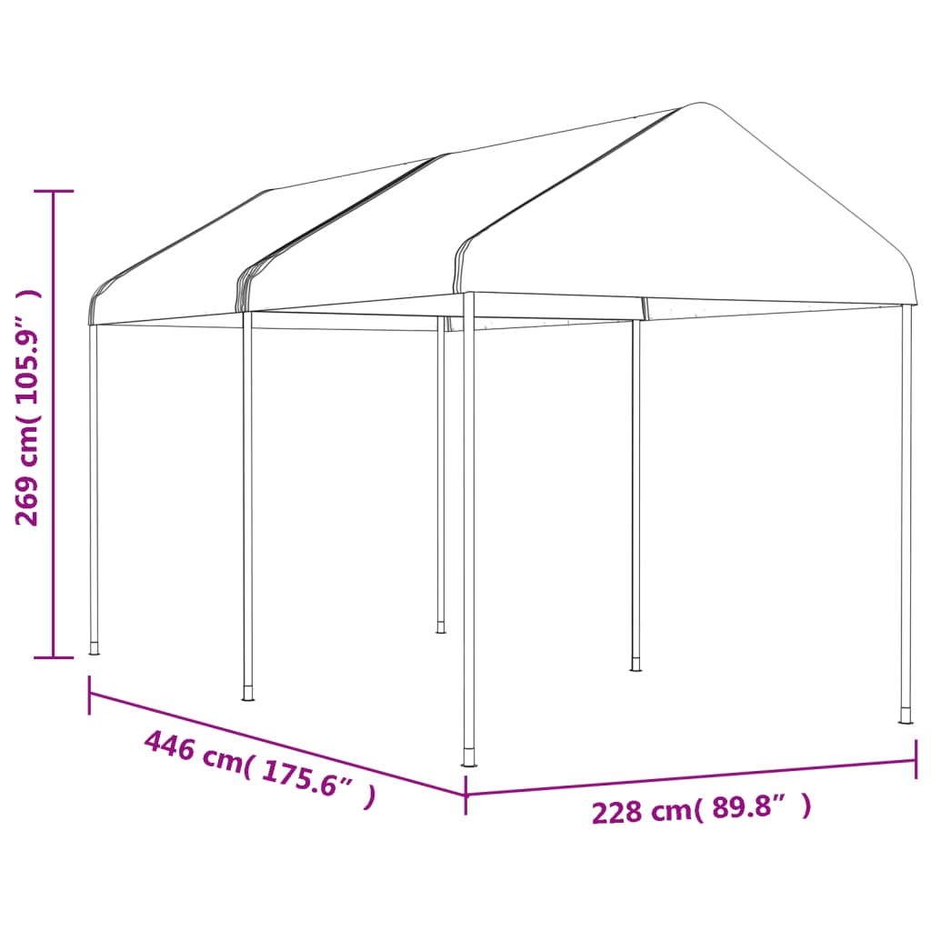 vidaXL Prieel met dak 4,46x2,28x2,69 m polyetheen wit