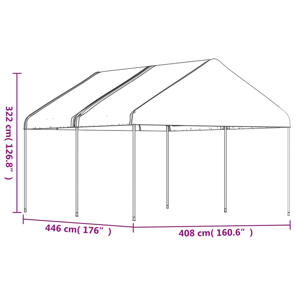 vidaXL Prieel met dak 4,46x4,08x3,22 m polyetheen wit