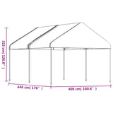vidaXL Prieel met dak 4,46x4,08x3,22 m polyetheen wit