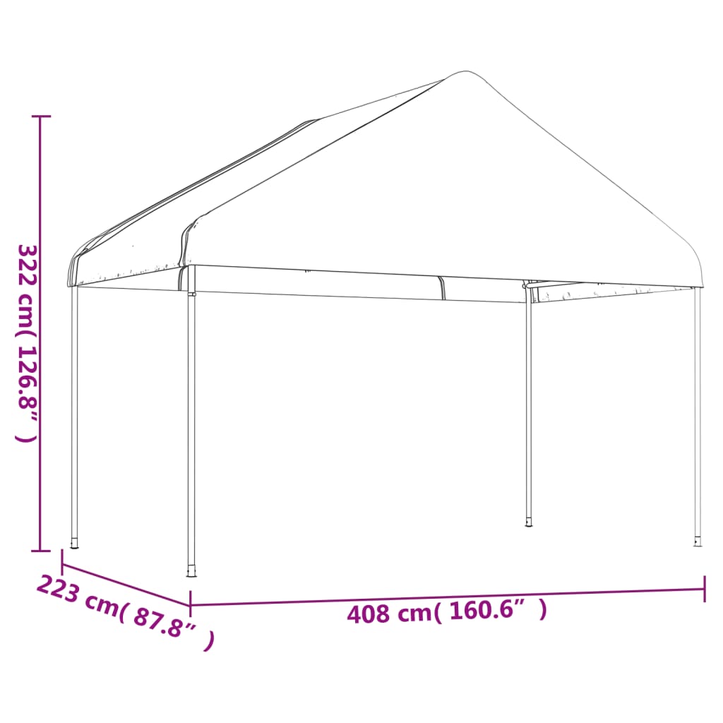 vidaXL Prieel met dak 4,46x4,08x3,22 m polyetheen wit