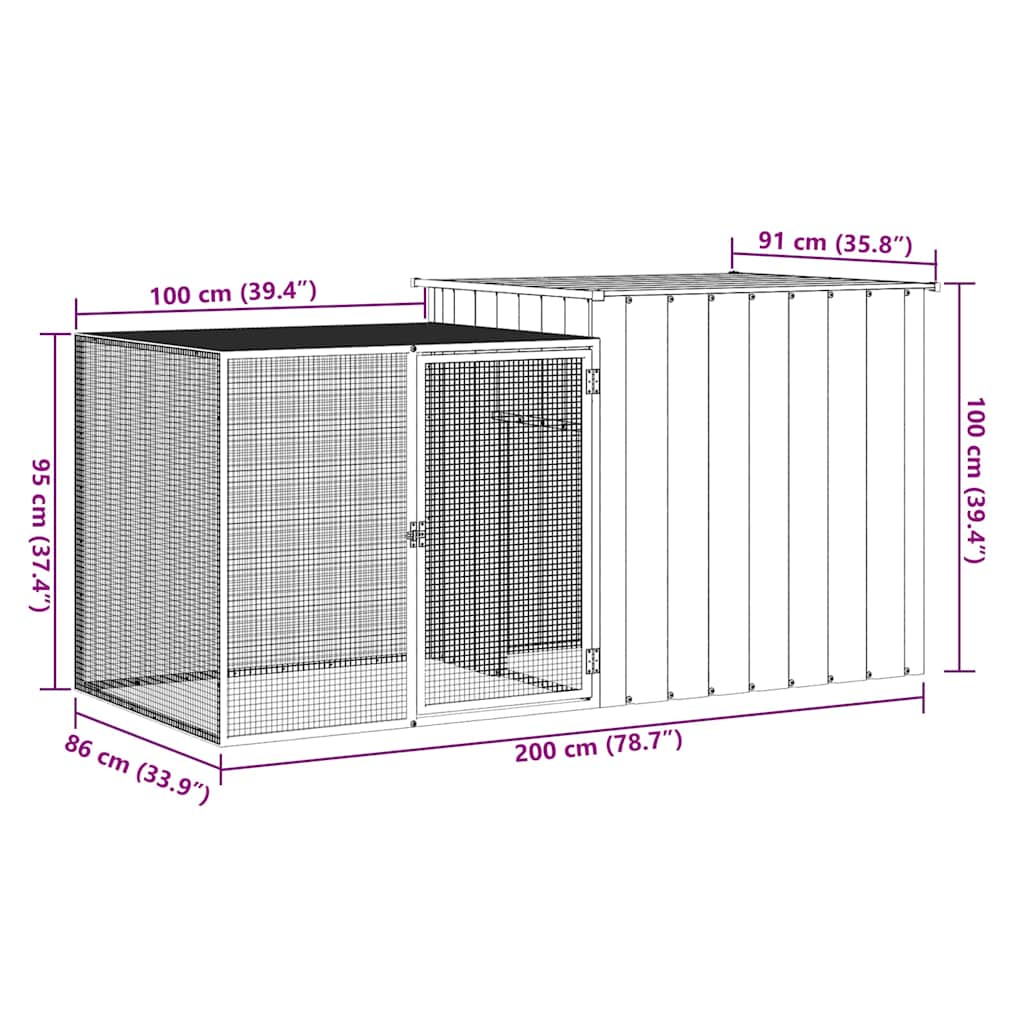 vidaXL Konijnenhok 200x91x100 cm gegalvaniseerd staal antracietkleurig